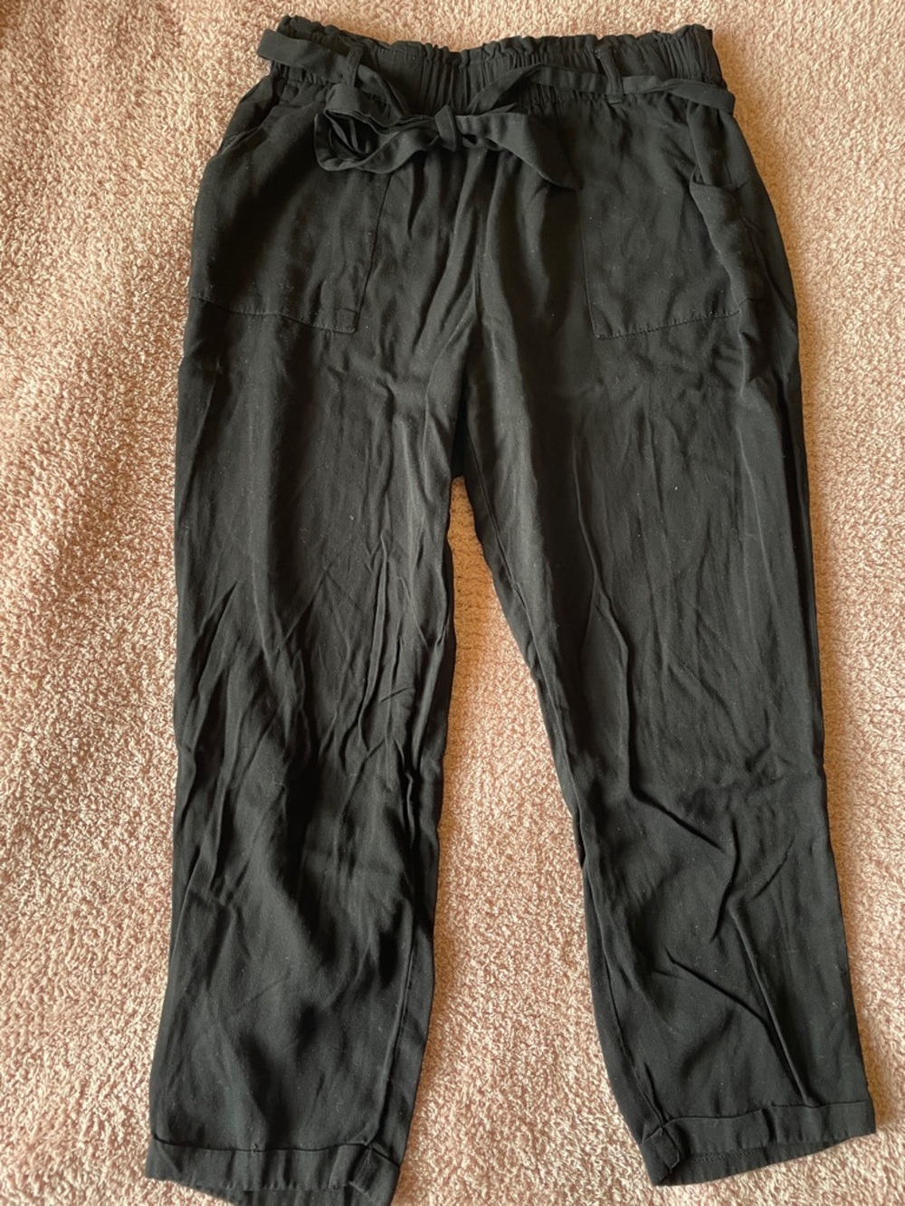 Shinestar Black Elastic Waist Tie Pants